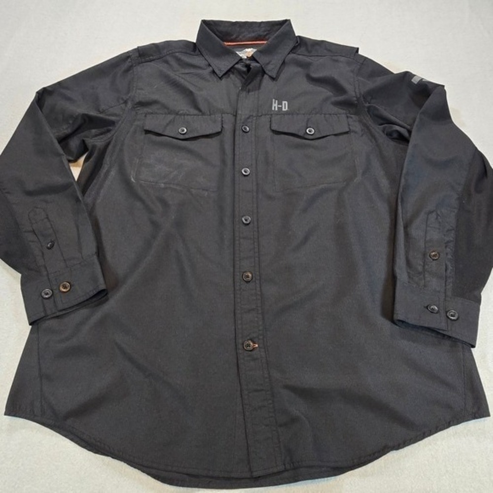 Harley-Davidson Performance Button Up Mens Large Black Mesh Vents Ripstop Logo